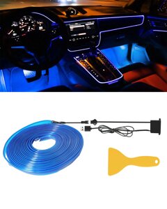 El Wire LED Car Strip Lights 5M/16FT Сині неонові дротяні вогні