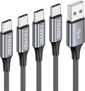 Кабель RAVIAD USB C, 4 шт., 0,5 м + 1 м + 2 м + 3 м у нейлоновому обплетенні USB-кабель