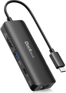 Концентратор USB C — DD0007, dockteck 4-в-1 з HDMI HDR 4K за 60 гц, PD 100 вт, USB 3.0