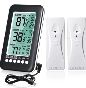 (Модернізований) GEMITTO Цифровий внутрішній внутрішній термометр, точні 3 показання РК-екран
