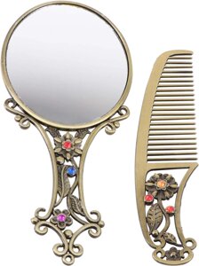 Набір дзеркальних гребінців Lurrose, металевий гребінець у вінтажному стилі та дзеркало для жінок