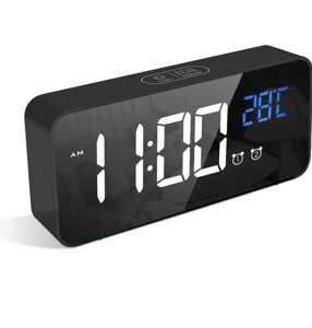 Новий Цифровий будильник LATEC, світлодіодний будильник зі сном, USB-порти для заряджання (чорний)