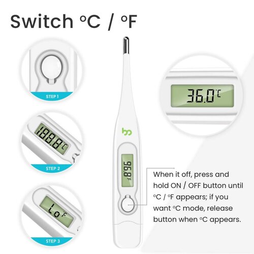 Оральний термометр для дорослих, Термометр лихоманки, Швидкий і точний, C / F, що перемикається - Медичний