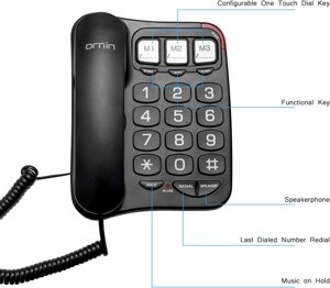 Дротовий телефон із великими кнопками ORNIN і динаміком