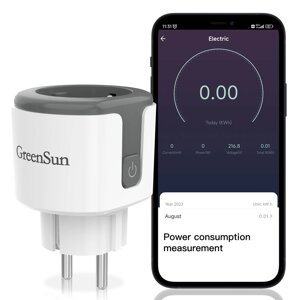 Розетка GreenSun WiFi, вимірювання енергоспоживання, розумна розетка з голосовим керуванням і таймером
