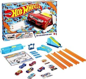 Ігровий набір Hot Wheels HW Celebration Box Повний стартовий набір з 6 автомобілями в масштабі 1:64, доріжками та