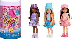 Лялька Barbie Color Reveal Dolls, маленька лялька Челсі з 6 сюрпризами, включаючи зміну кольору