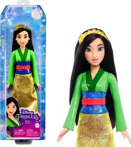 Модна лялька Mattel Disney Princess Мулан, блискучий вигляд, чорне волосся, карі очі та маленький аксесуар