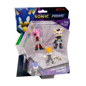 Набір ігрових фігурок SONIC PRIME – ребел руж, тейлз, рості роуз (3 фігурки, 6,5 cm)