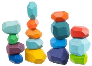 Дерев'яна гра балансир Kruzzel "Гора каменів" пірамідка з камінчиками на логіку для дітей різнокольорові блоки