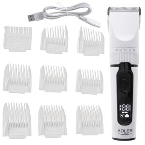 Машинка для стрижки волосся Adler AD 2839 White бездротова акумуляторна з LCD дисплеєм титановий та керамічний ножі