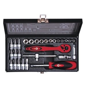 Набір інструментів для автомобіля та будинку у валізі INTERTOOL ET-6028 1/4" професійний на 28 предметів 12 торцевих