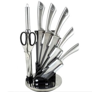 Набір кухонних ножів Royalty Line RL-KSS600 Silver 8 предметів для кухні зі сталевим лезом та спеціальним покриттям на