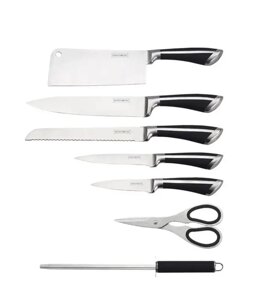 Набір кухонних ножів Royalty Line Switzerland RL-KSS700 Black 8 предметів для кухні зі сталевим лезом та спеціальним