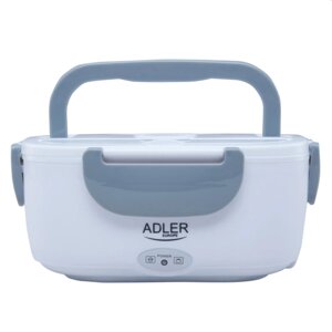 Пластиковий контейнер для їжі Adler AD 4474 Сірий з білим 40 Вт електричний ланч бокс з підігрівом та кришкою 1,1 л