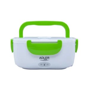 Пластиковий контейнер для їжі Adler AD 4474 Зелений з білим 40 Вт електричний ланч бокс з підігрівом та кришкою 1,1 л
