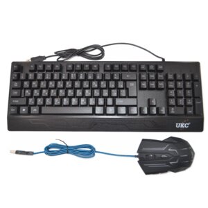 Дротова ігрова клавіатура та оптична миша комплект KeyBoard UKC M710 Чорна геймерська для комп'ютера з LED