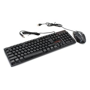 Дротова ігрова клавіатура та оптична миша комплект Land Slides KR-6300TZ Чорна геймерська для комп'ютера з LED