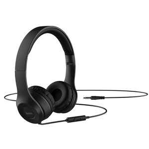 Дротові накладні навушники з мікрофоном Hoco W21 Premium для комп'ютера та телефону складні Чорні (48592)