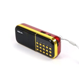 Радіоприймач цифровий акумуляторний BKK B837 Червоний колонка радіо та mp3 плеєр з LED дисплеєм FM USB MicroSD + ремінець
