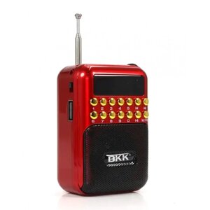 Радіоприймач цифровий акумуляторний BKK B872 Червоний колонка радіо та mp3 плеєр з LED дисплеєм AM/FM/SW USB MicroSD +