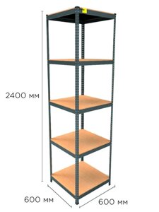 Стелаж металевий поличний MRL-2400 (600x600) Чорний розбірно збірний із 5 дерев'яними полицями на балкон для дому
