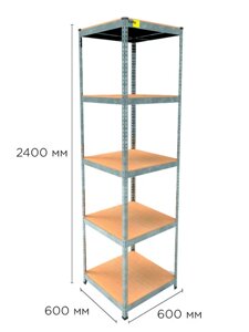 Стелаж металевий поличний MRL-2400 (600x600) Оцинкований розбірно збірний з 5 дерев'яними полицями на балкон
