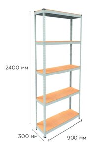 Стелаж металевий поличний MRL-2400 (900x300) Білий розбірно збірний із 5 дерев'яними полицями на балкон для дому