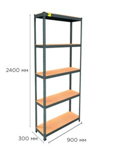 Стелаж металевий поличний MRL-2400 (900x300) Чорний розбірно збірний із 5 дерев'яними полицями на балкон для дому