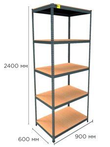 Стелаж металевий поличний MRL-2400 (900x600) Чорний розбірно збірний із 5 дерев'яними полицями на балкон для дому