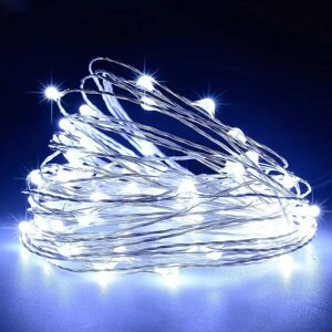 Світлодіодна новорічна гірлянда LTD Крапля Роси дріт 5 метрів 50 LED світлодіодів білий колір живлення від 2 АА