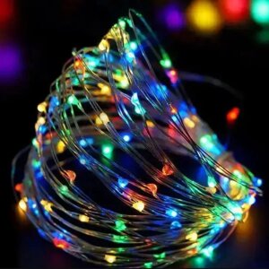 Світлодіодна новорічна гірлянда LTD Крапля Роси дріт 5 метрів 50 LED світлодіодів різнокольорова живлення від 2 АА