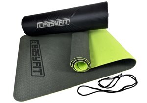Килимок для фітнесу йоги TPE+TC 6мм чорно-зелений + чохол спорту мат термопластичний Килимок фітнес