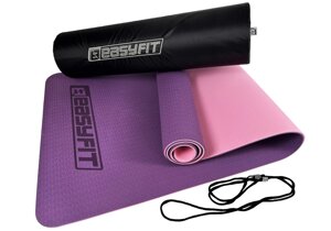 Килимок для фітнесу йоги TPE+TC 6мм фіолетовий-рожевий + чохол спорту мат термопластичний Килимок фітнес