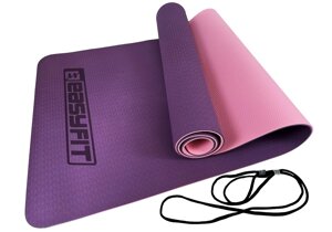 Килимок для фітнесу йоги TPE+TC 6мм фіолетовий-рожевий спорту мат термопластичний Килимок фітнес