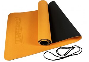 Килимок для фітнесу йоги TPE+TC 6мм помаранчевий-чорний спорту мат термопластичний Килимок фітнес