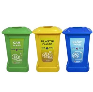 Баки для сортування сміття, 3 баки х 70л, з кришками, пластик, кольорові Afacan Plastik