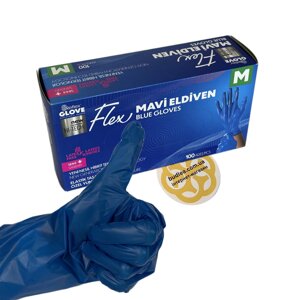 Одноразові щільні медичні рукавички Flex, M, 100 шт, TPE, синій, Reflex
