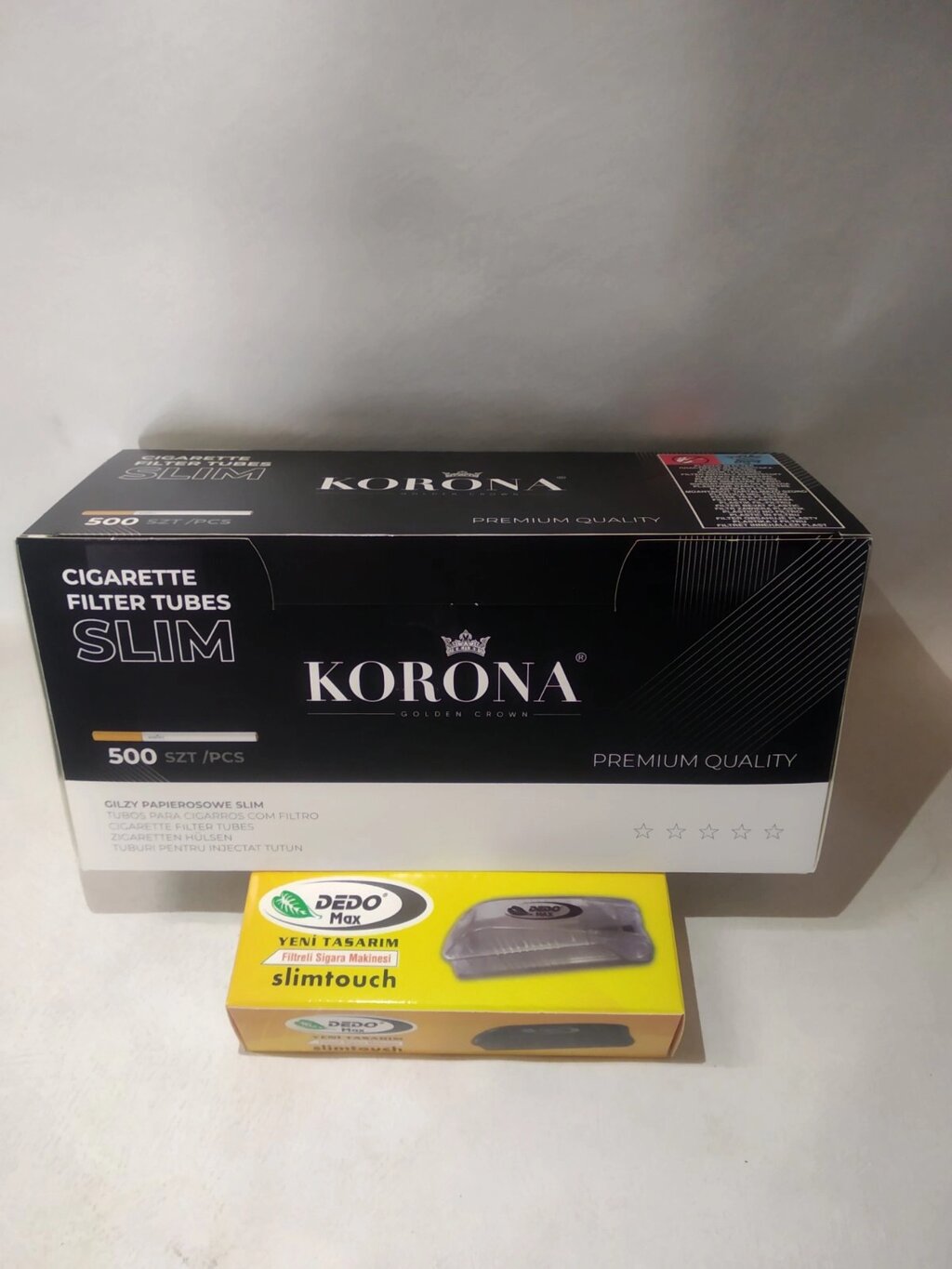 Набір для набивання сигарет - гільзи сигаретні Korona Slim 500 шт. +ручна машинка дідо Slim від компанії Smoke Mania UA - фото 1
