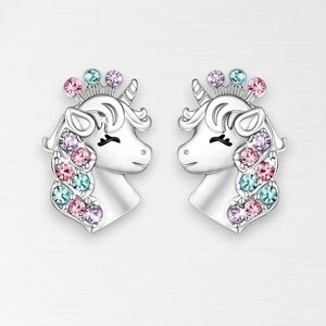 Сережки дитячі для вух гвоздики пусети Liresmina Jewelry сапфірові Єдиноріжки 1.2 см