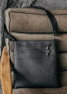 Чоловіча сумка барсетка з натуральної шкіри чорна на плече, чоловіча шкіряна сумка для телефону ключів гаманця