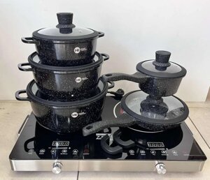 Набір посуду з антипригарним гранітним покриттям Higher Kitchen НК-316 з 12 предметів Чорний