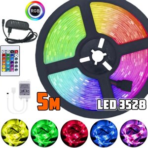 Світлодіодна стрічка багатобарвна 3528 RGB 5 м Led з пультом