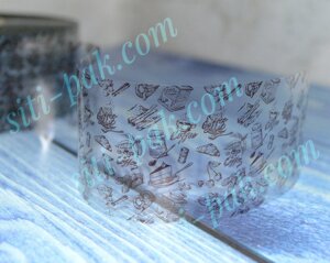 Стрічка кондитерська бордюрна з візерунком "Кав'ярня" коричнева, ширина 40мм, 40мкм (500м)