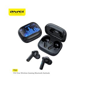 Бездротові вакуумні Bluetooth навушники у кейсі AWEI T53 ANC USB-Type-C. Чорні