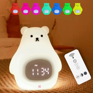 Акумуляторий нічник-годинник VHG Y30 силіконовий Ведмедик Clock and Lamp Bear White