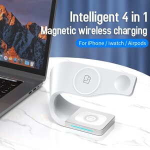 Бездротова зарядка Qi 4 в 1 VHG LFX-178 Wireless 15W I Док-станція для iPhone + iWatch + Airpods White