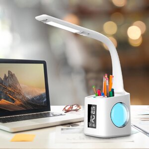 Настільна LED лампа VHG TX188-2 з органайзером та таймером Pen Holder Time Display Table Lamp White