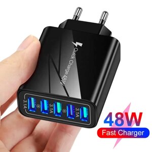 Мережеве зарядний пристрій VHG A501-2 QC3.0 5USB Phone Fast Charger Black