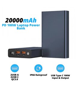 УМБ для ноутбука, телефону VHG JS12 20000 mAh QC3.0 PD100W Laptop Power Bank Dark Blue